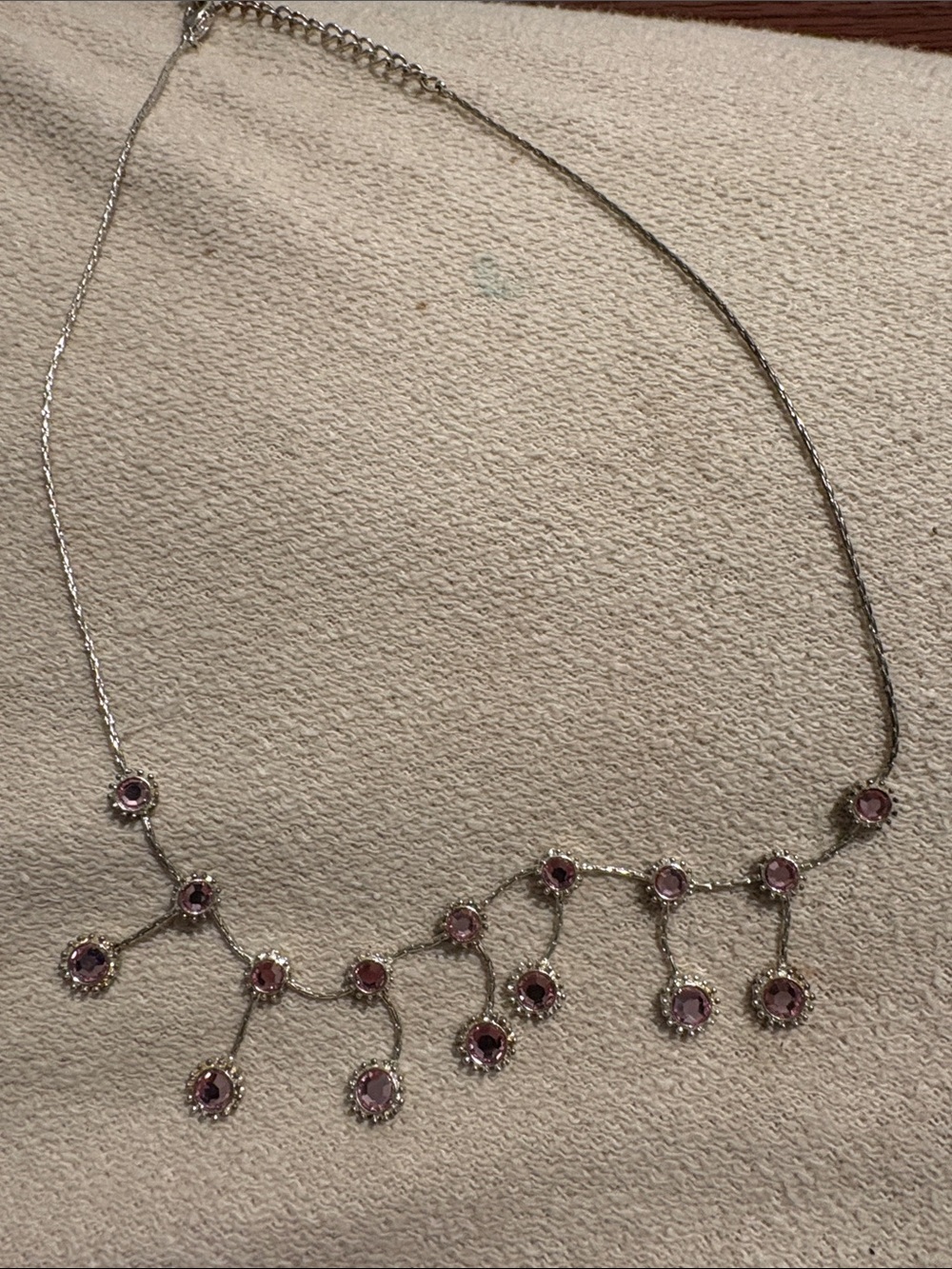 Silver Necklace with Pink Gemstone Drops